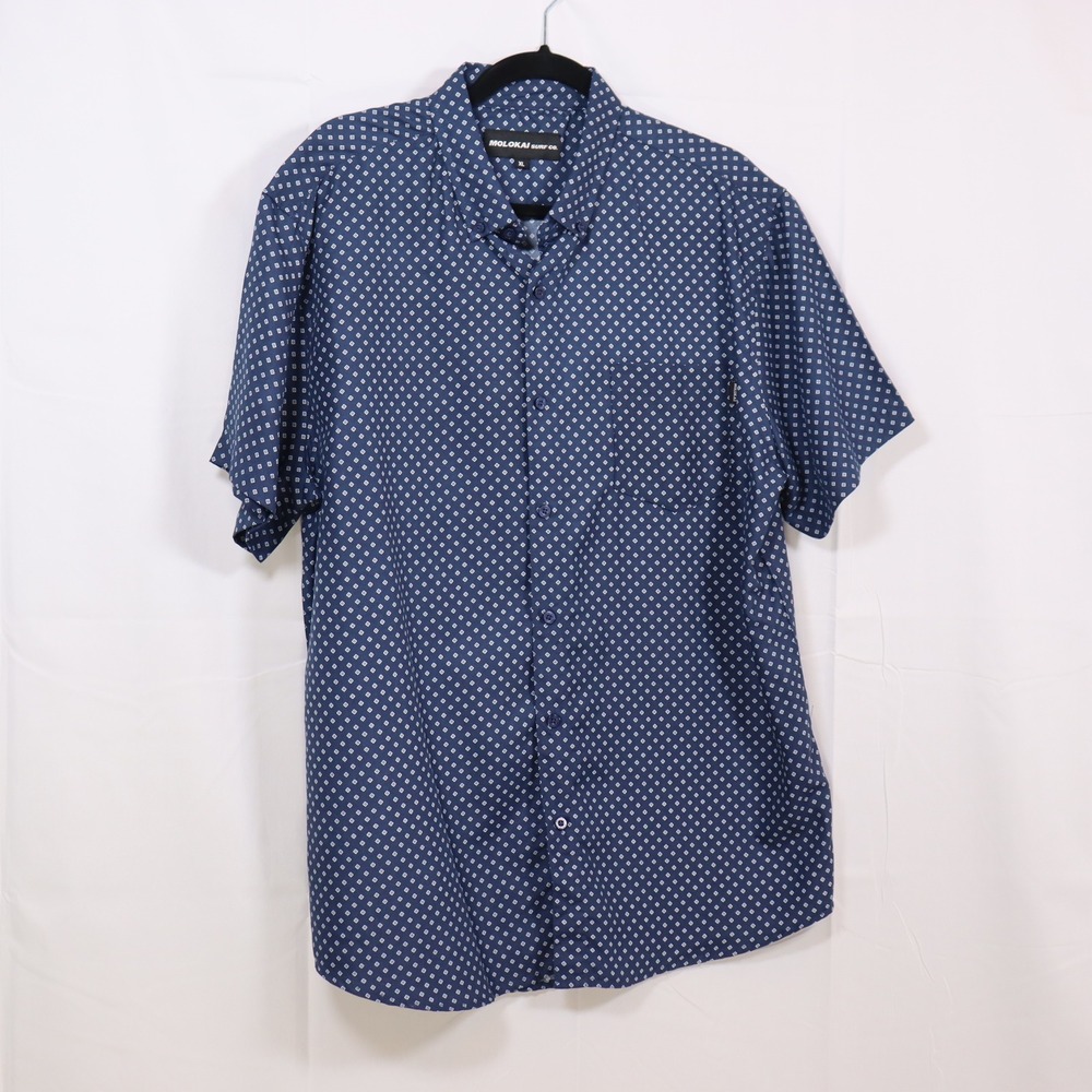 Molokai Surf Co Button Down Shirt‎ XL Blue Mens Diamond Print Short Sleeve
